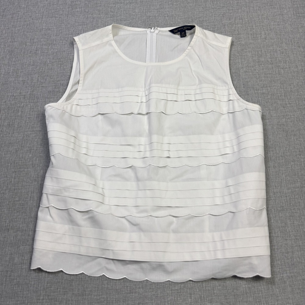 Brooks Brothers Blouse Womens 10P White Pleated Ruffle Sleeveless Zip Stretch